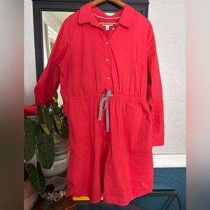 1901 salmon, pink color Button-Front  tie waist Midi Shirt Dress